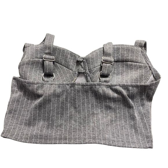 Haute Monde Bustier Top Gray Stripes Adjustable Straps Cropped Padded Top Small - Picture 9 of 12